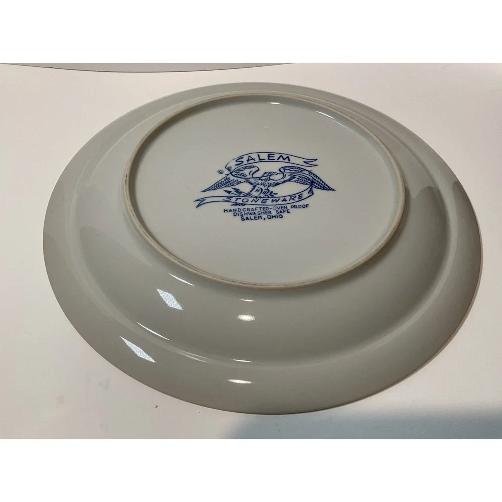 Salem Stoneware Plates Set of 4 American Eagle Blue/Brown‎ Rim